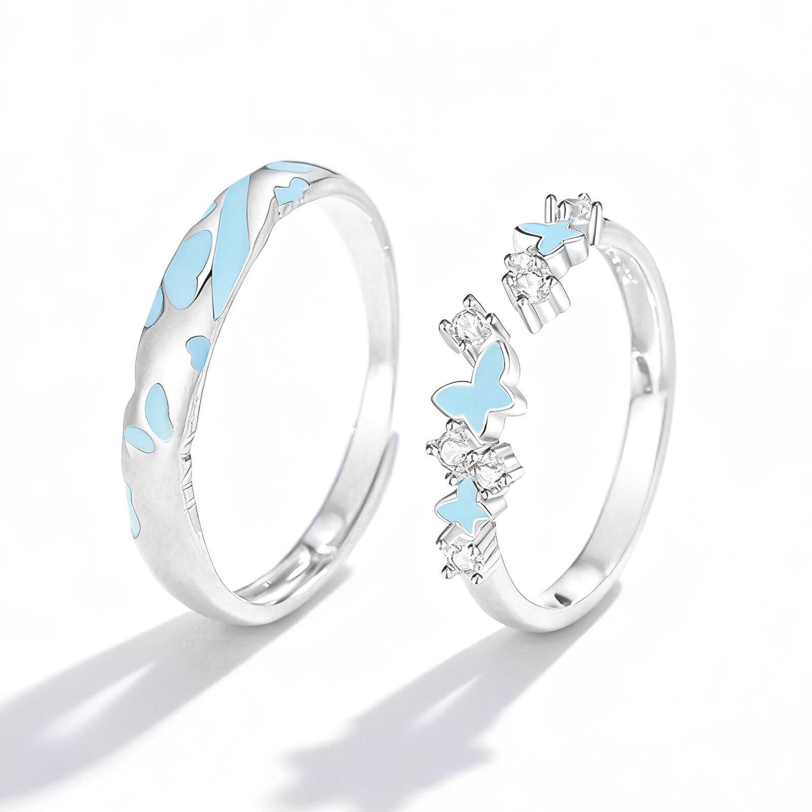 「蝶心♥海」夜光情侶戒指💍 ｜S925純銀｜免費刻字✒️ ｜夜光對戒✨