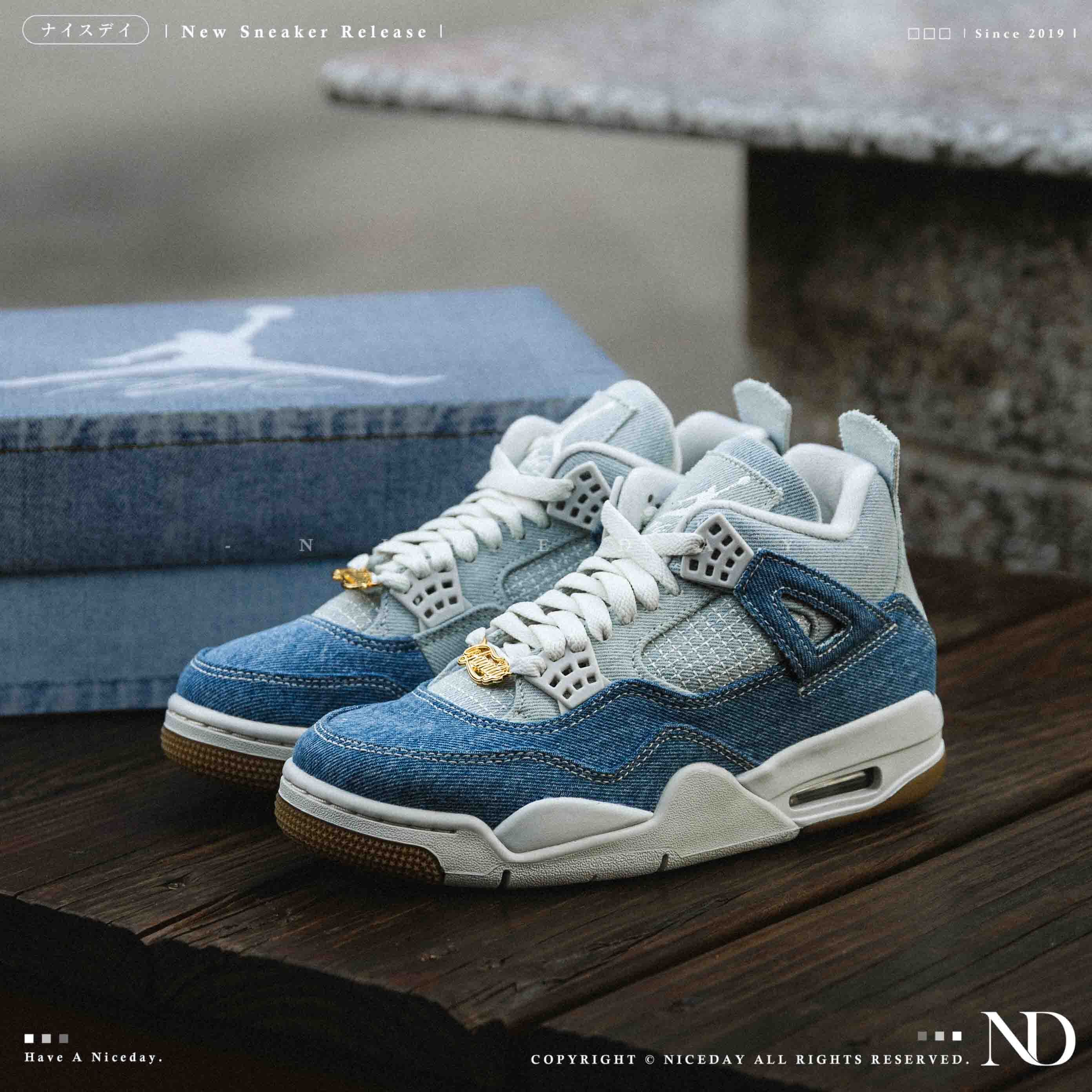 NICEDAY 現貨 Nike Air Jordan 4 Denim 丹寧 牛仔 藍 拼接 復古 藍白 白藍 IB6716-100