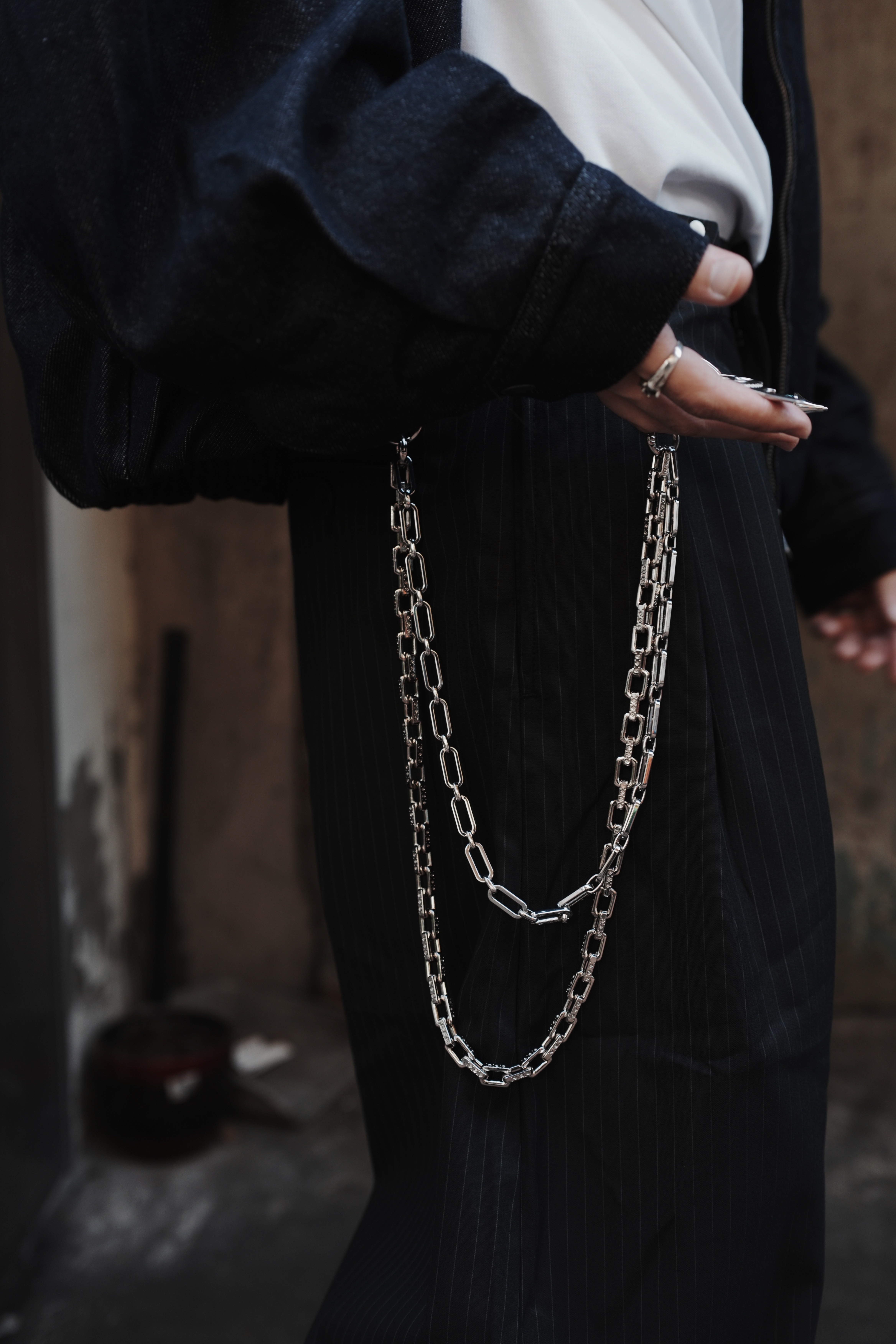 XIN SELECT 雙層 鑲鑽 金屬 腰鍊 褲鏈