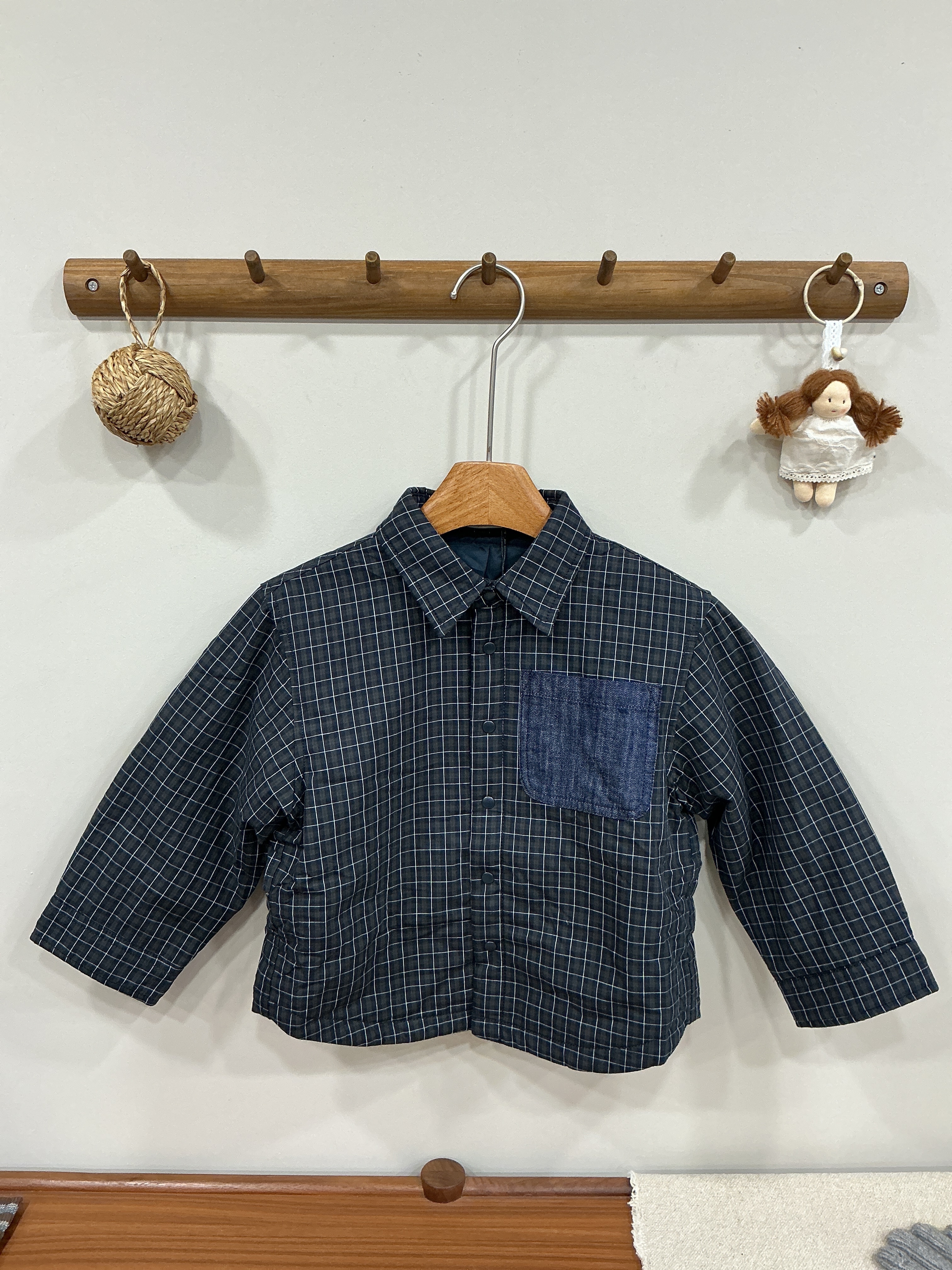 A03199單寧口袋格子鋪棉襯衫