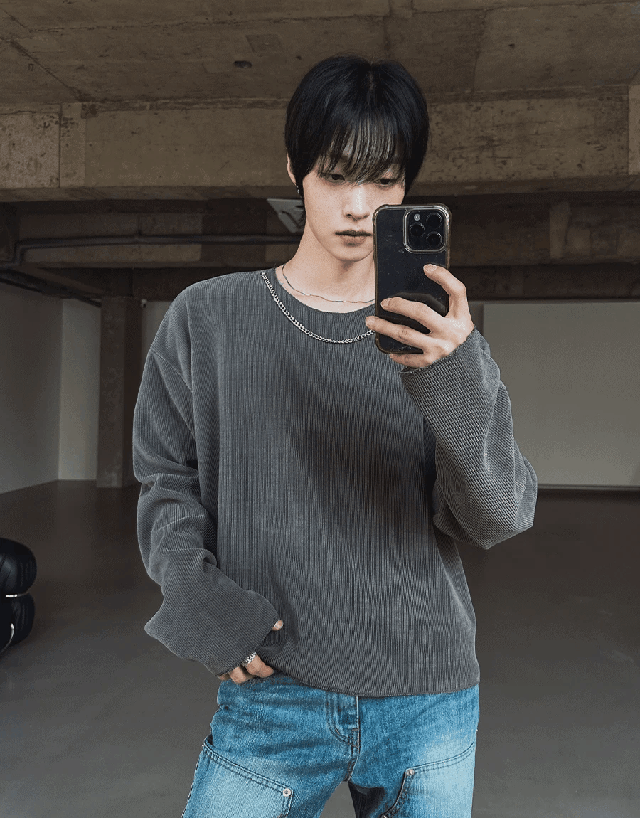 項鍊羅紋長袖上衣