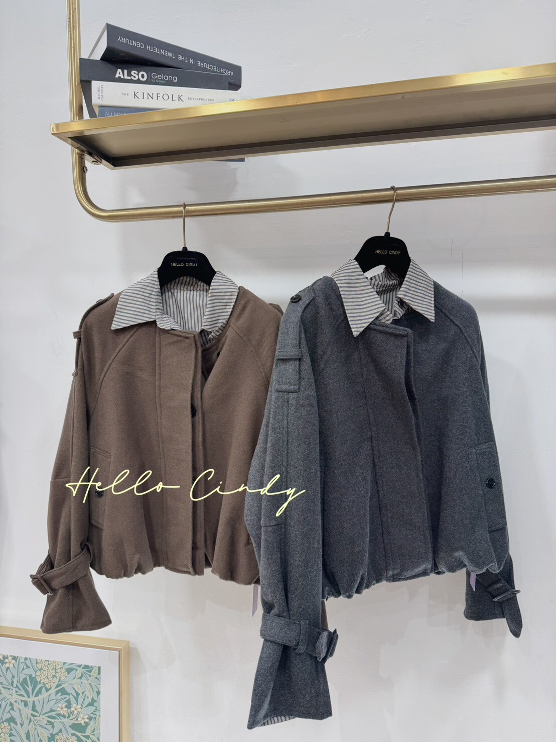 B10154 假兩件式條紋襯衫毛料騎士風外套