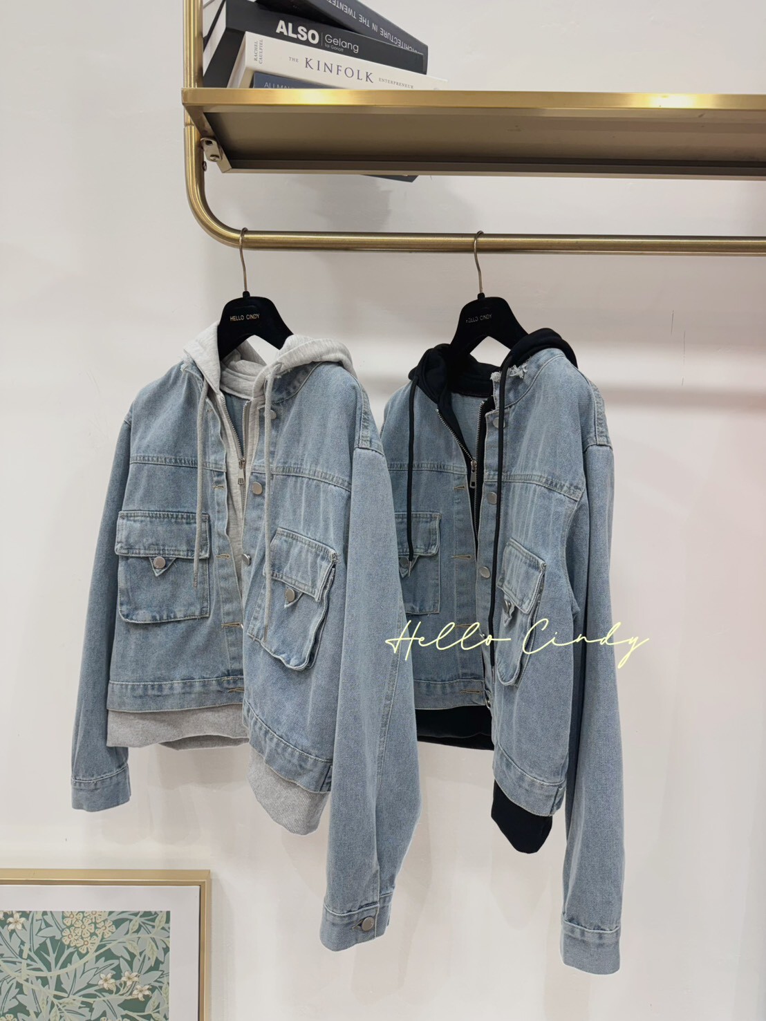 B10124 超顯瘦假兩件式連帽牛仔外套