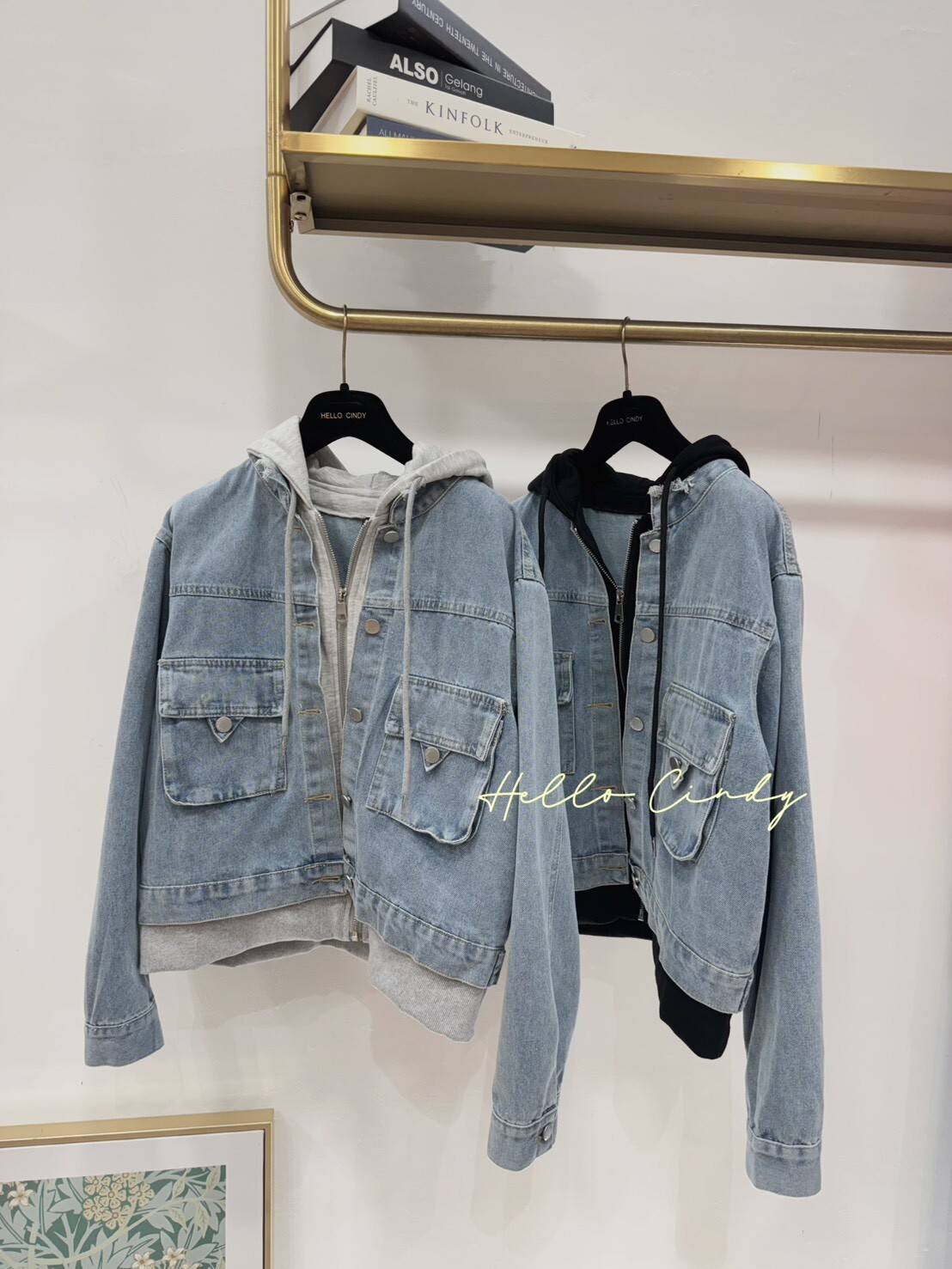 B10124 超顯瘦假兩件式連帽牛仔外套