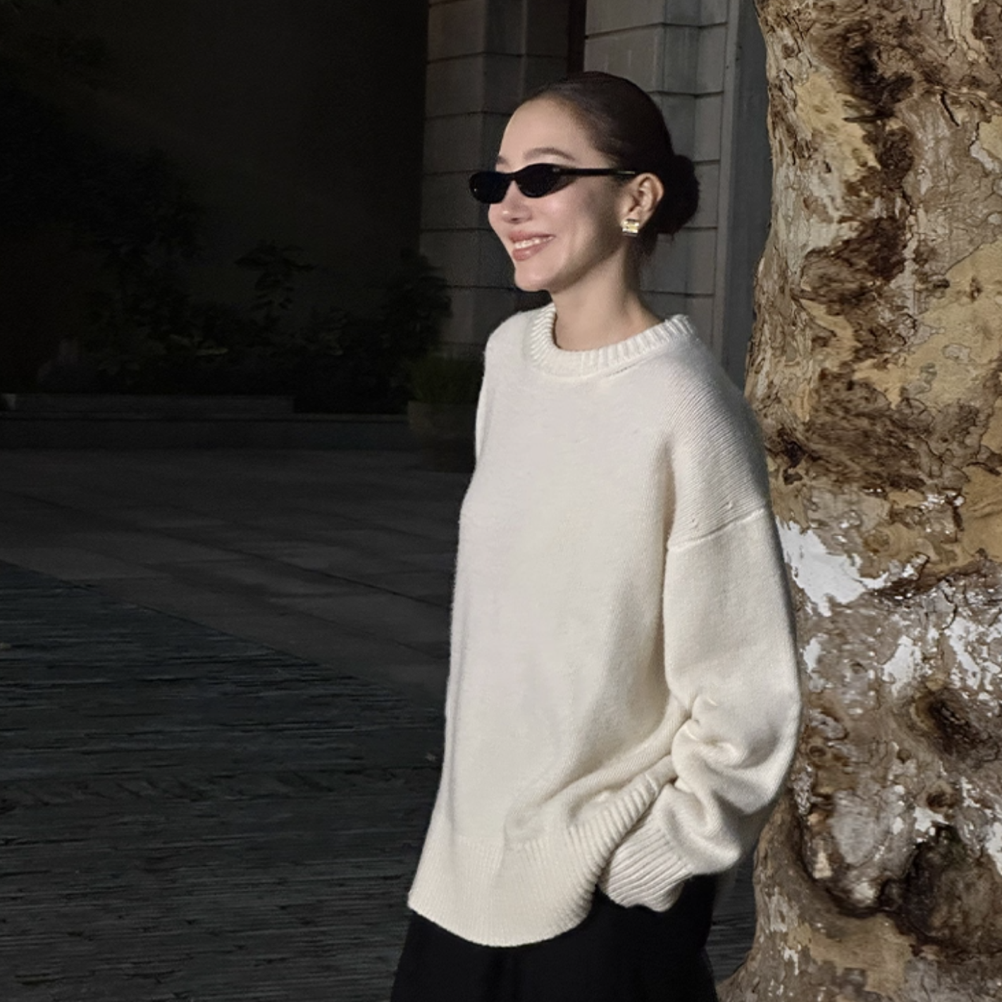 雲朵白落肩寬鬆感針織上衣毛衣-S-L (Elegant & Love)