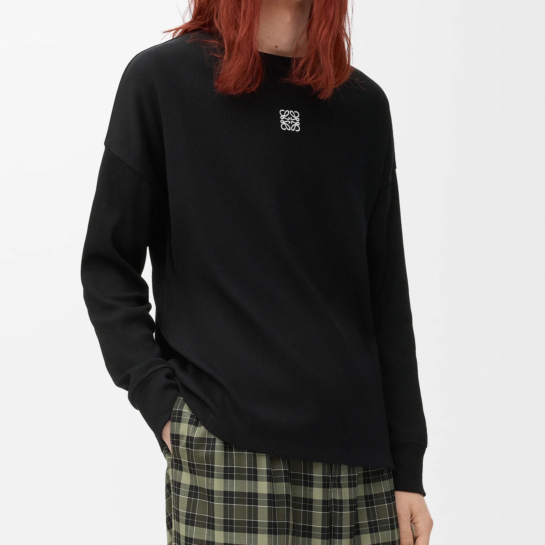 1DA1030-025 LOEWE Oversized Fit Long Sleeve T-Shirt in Cotton Black #H526Y22XAY/1100 (C-BR-E)