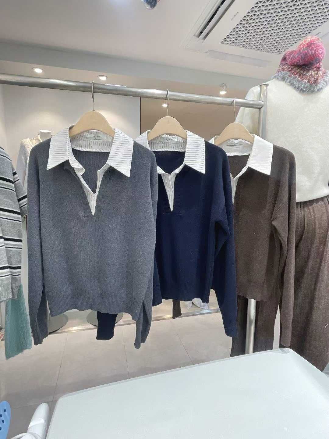 CC10 假兩件反領針織衫