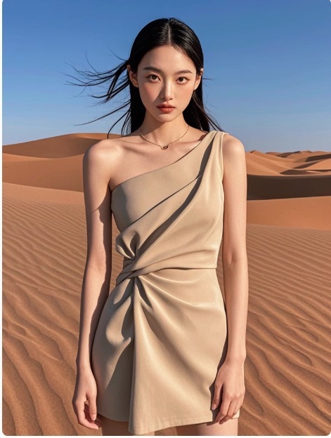 斜肩收腰 超好看洋裝