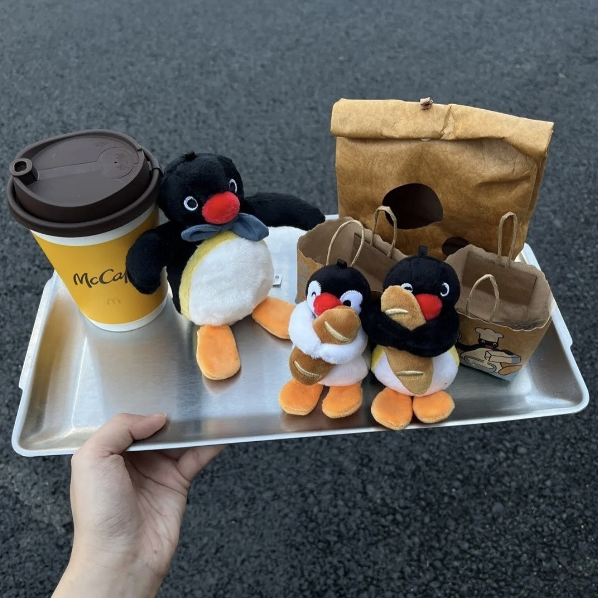 <正版授權>PINGU 企鵝家族 麵包仿 袋裝 掛件 玩偶