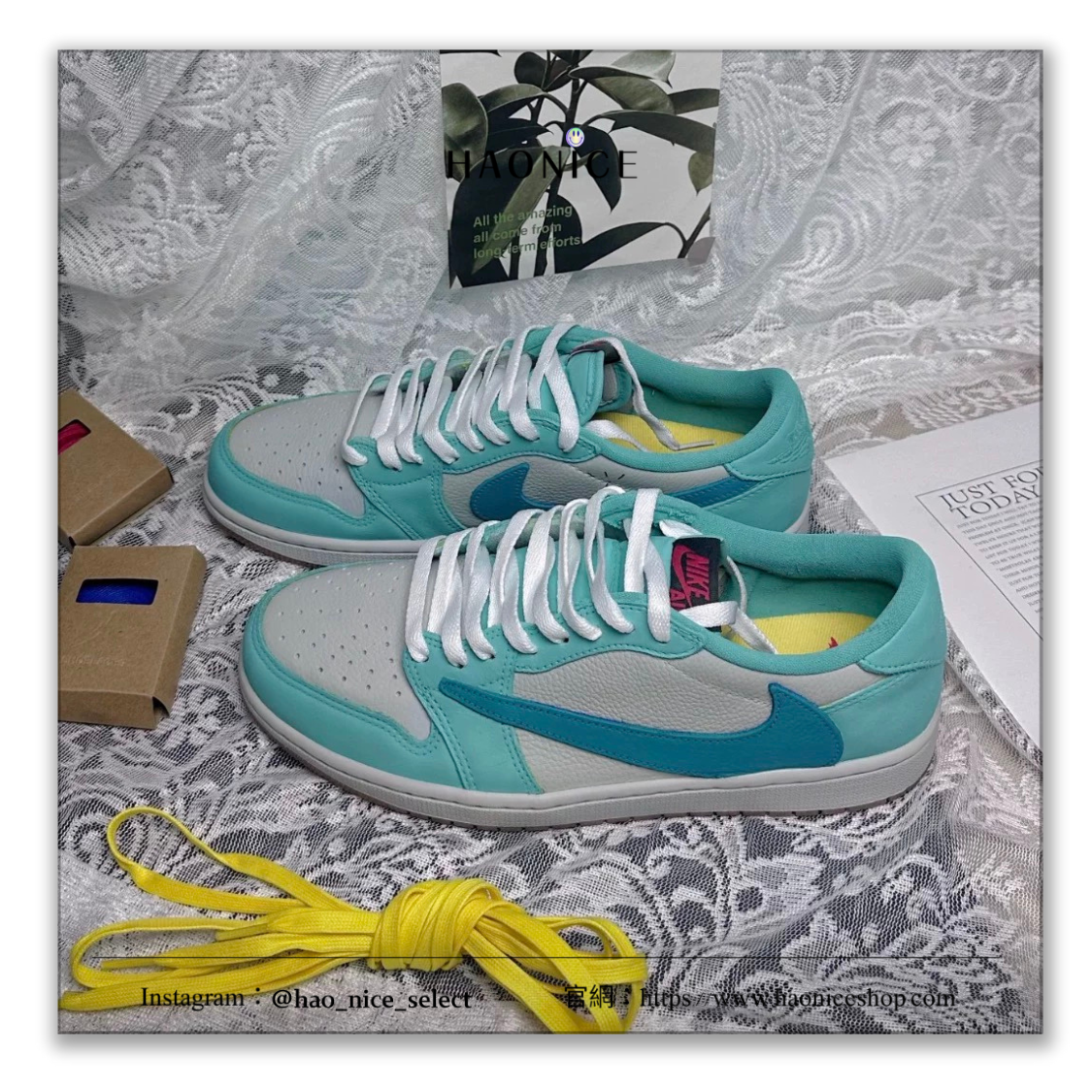 【HAO NICE】外面買不到的倒勾！極致的藝術❤️ 惡作劇訂製款🔥Air Jordan 1 x Travis Scott 蒂芙尼綠 倒勾logo 板鞋 籃球鞋