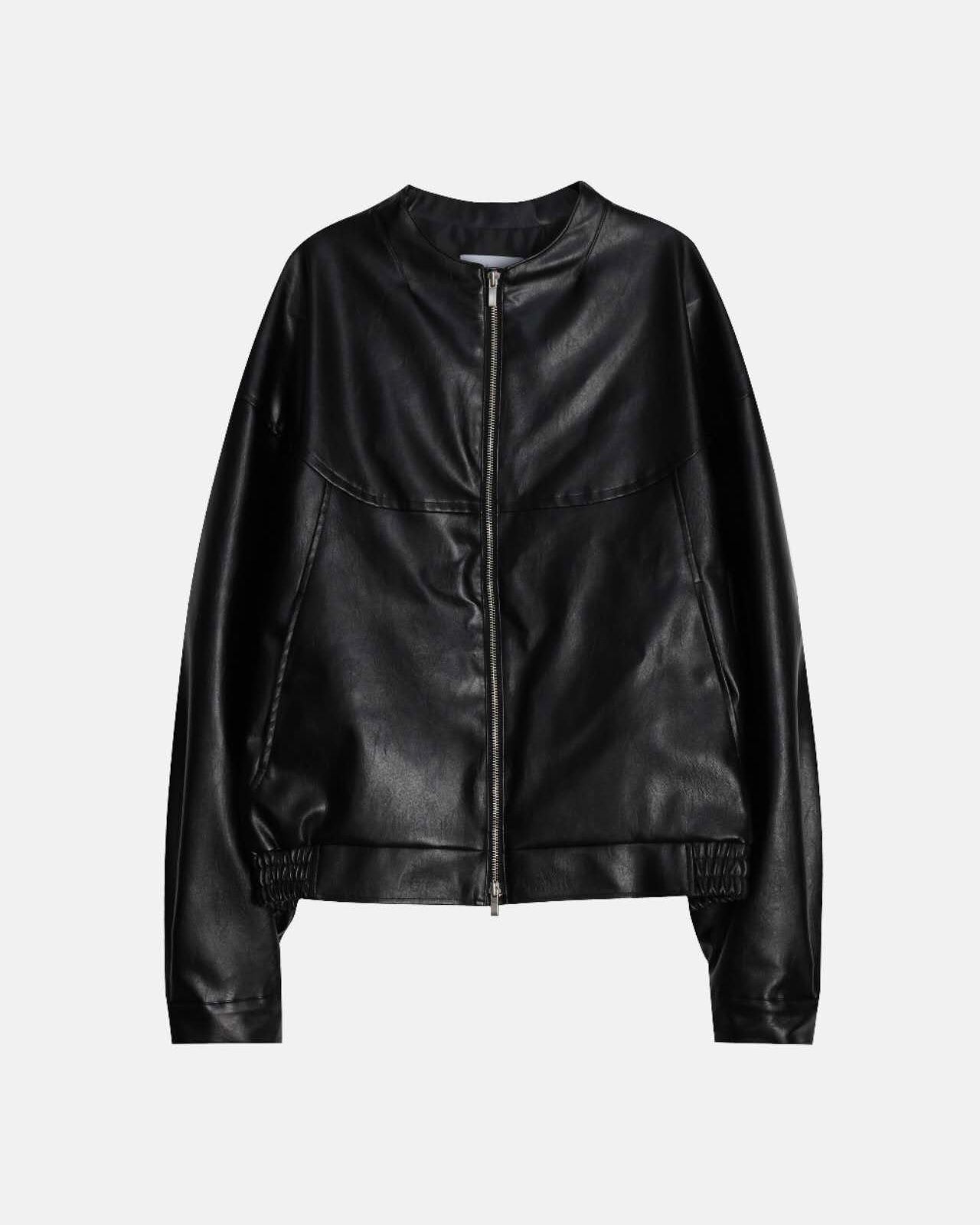 圓領拉鍊合成皮褸 JK2656