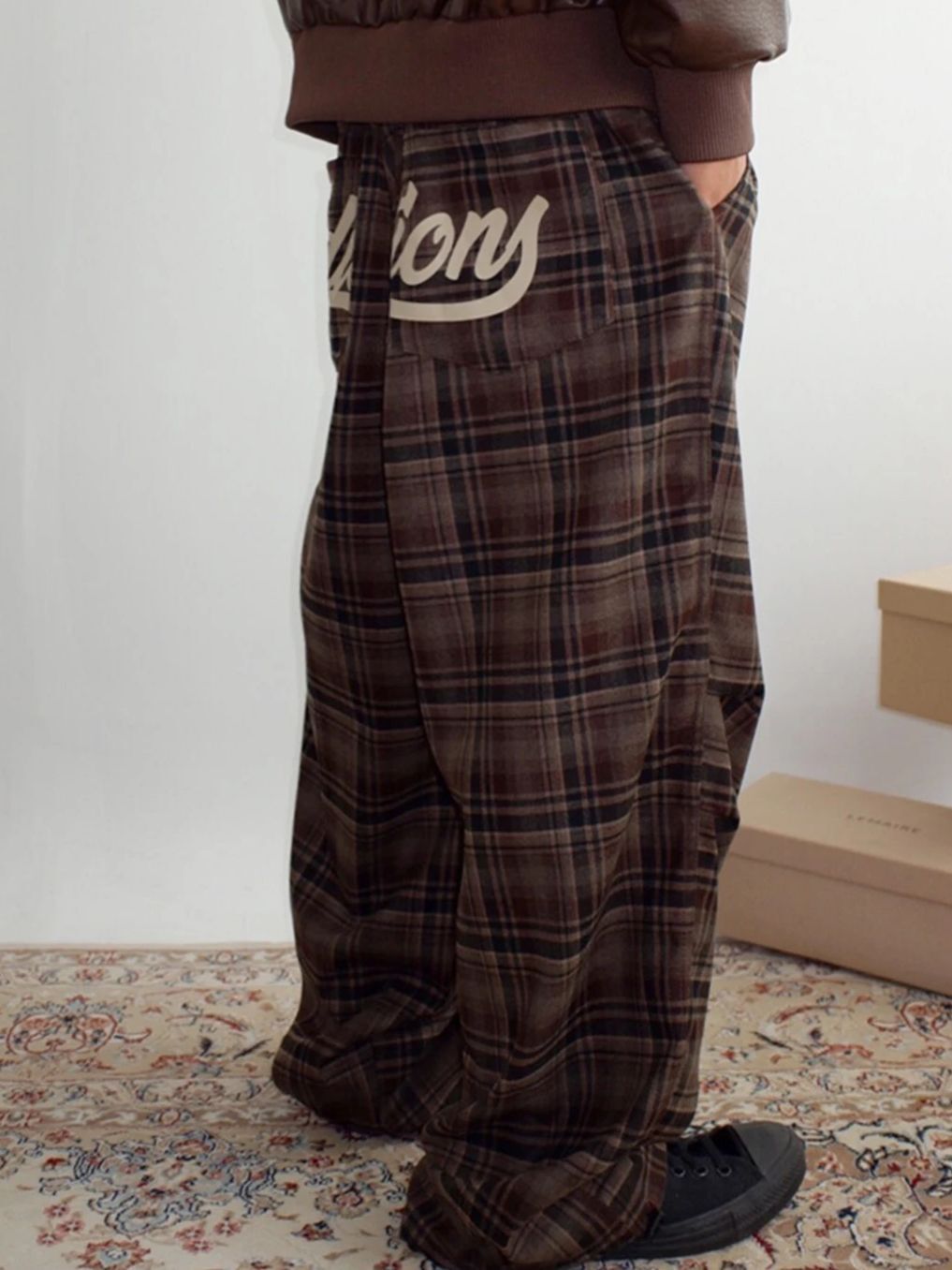 格仔英文字鬆身褲 P3192