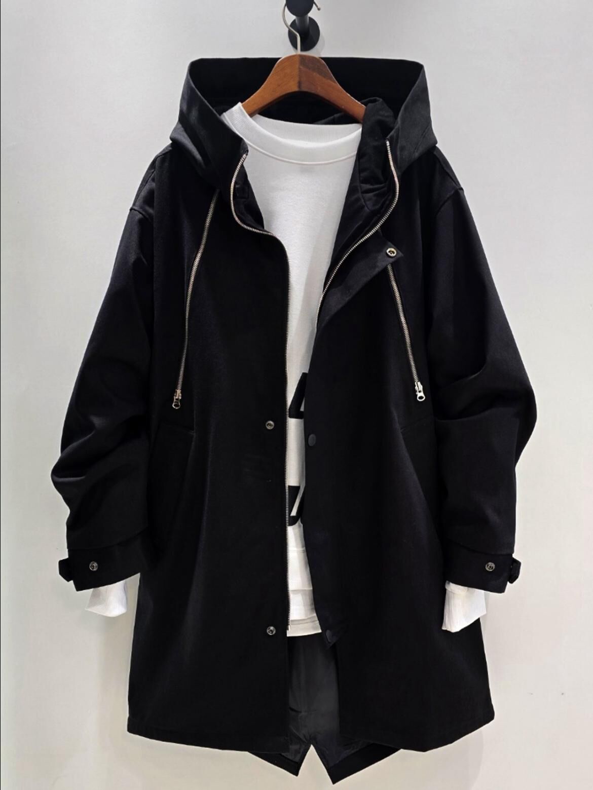 淨色連帽拉鍊長褸 JK2660