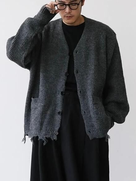 暗直紋破邊開胸針織外套 alife-026JK