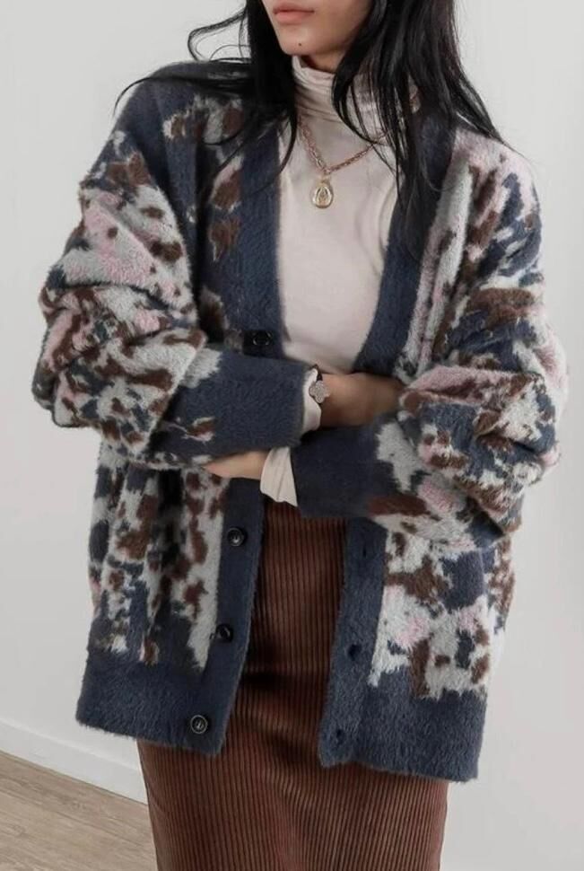 花紋開胸針織外套 JK2569