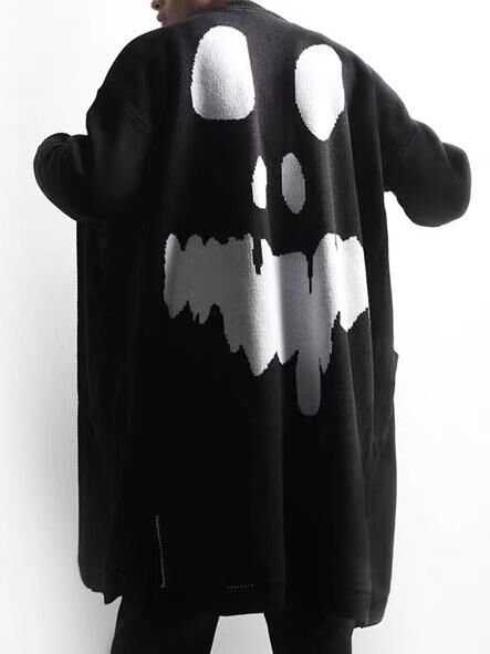 圖案開胸針織長外套 10.GVTY-0232JK