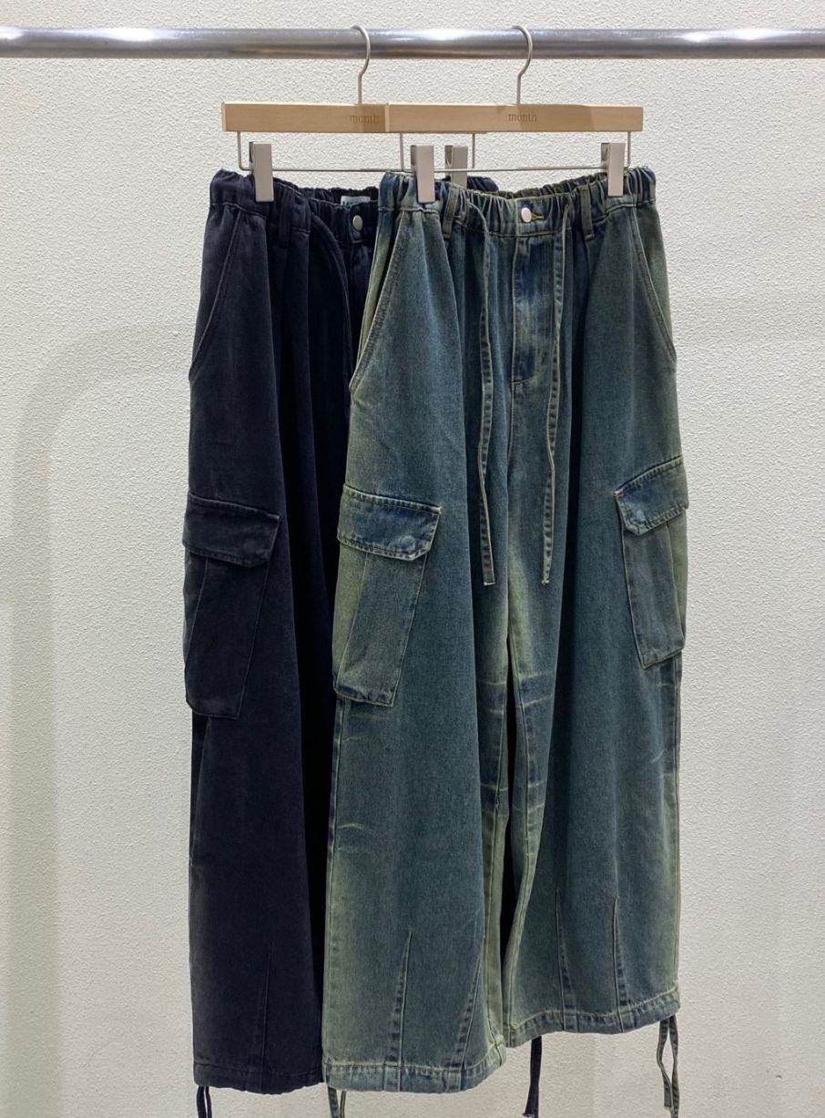 洗水淨色工裝鬆身牛仔褲 MONTH-025P