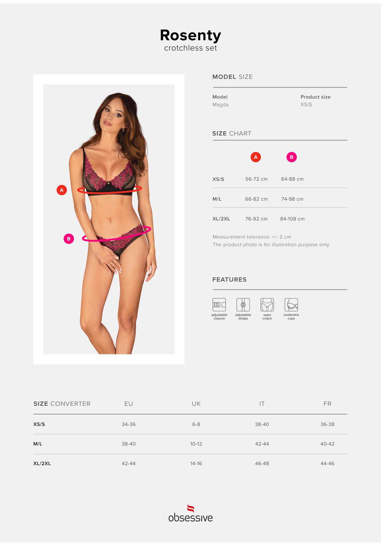 Obsessive - Rosenty 花卉刺繡蕾絲開襠內衣套裝 (XS/S/M/L/XL/XXL)