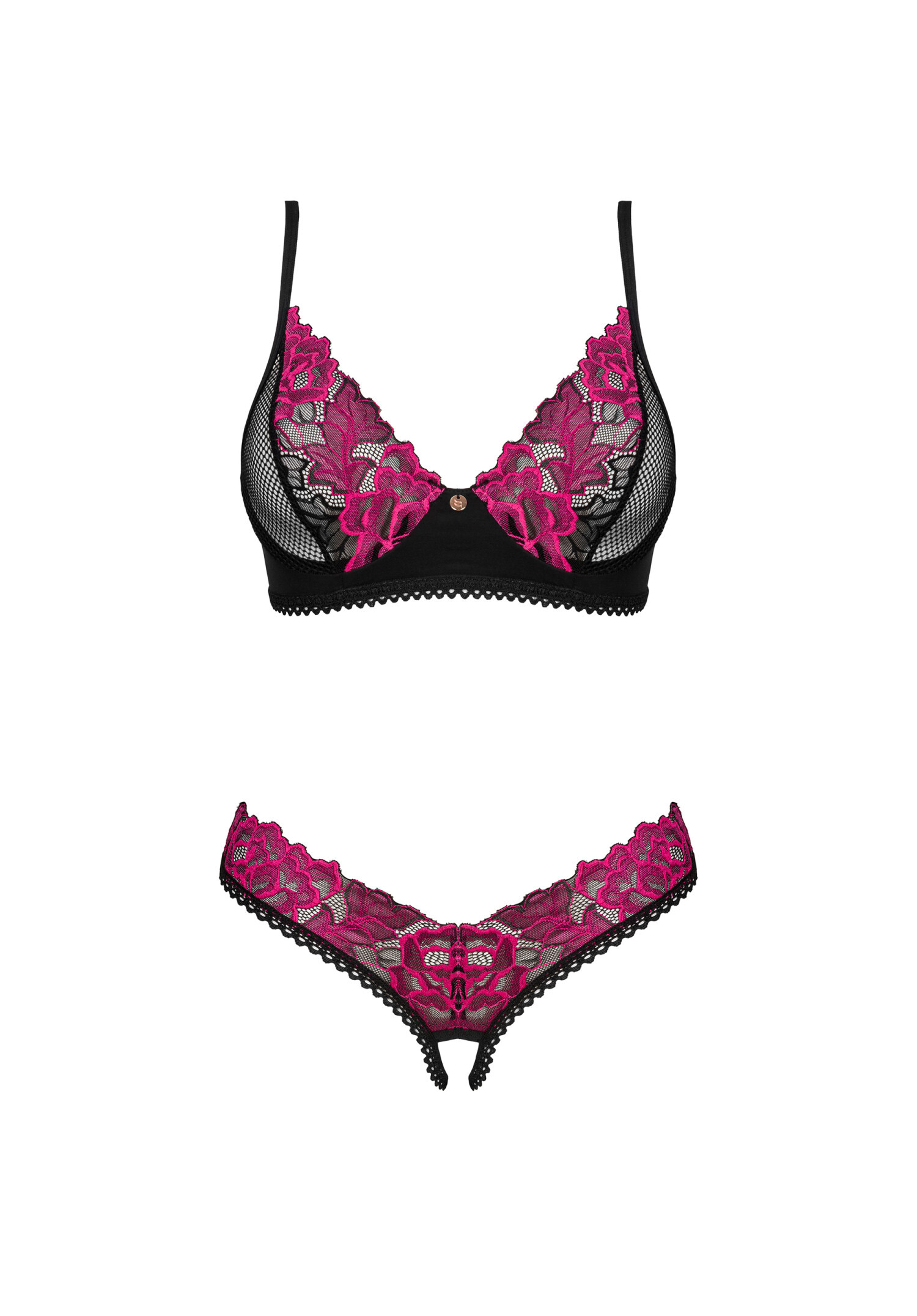 Obsessive - Rosenty 花卉刺繡蕾絲開襠內衣套裝 (XS/S/M/L/XL/XXL)