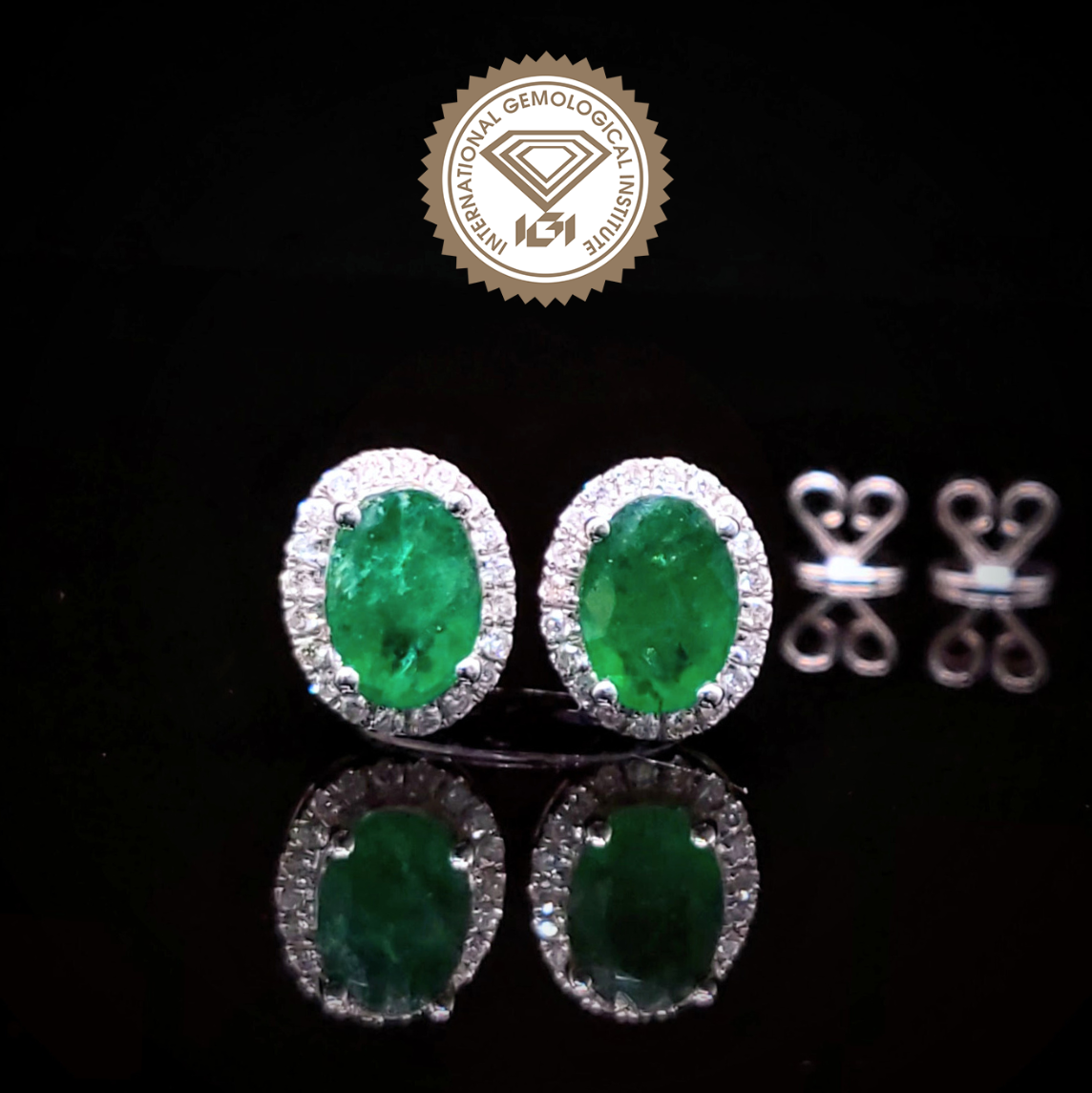 18K White Gold 1.45ct Emerald and Diamond Earrings