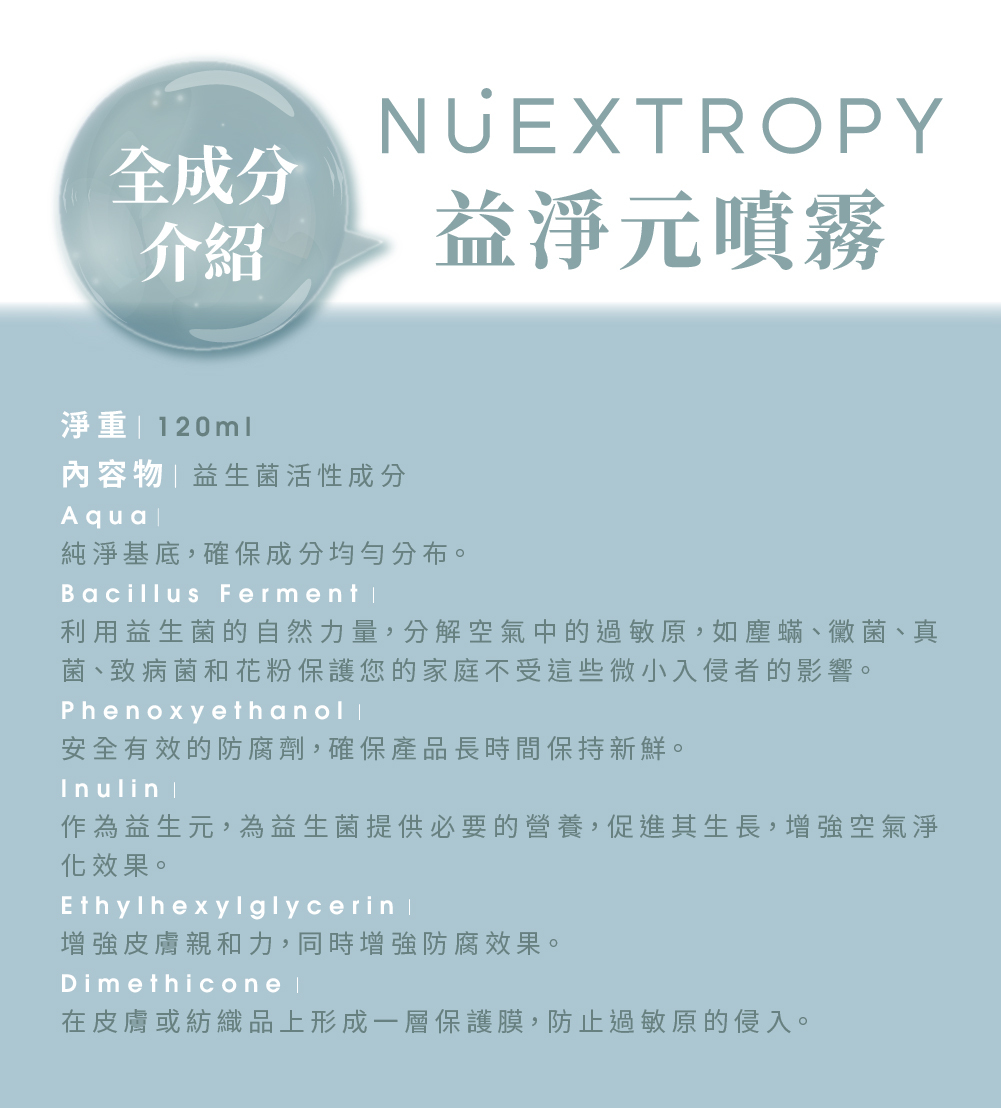 Nuextropy益生菌噴霧成分介紹