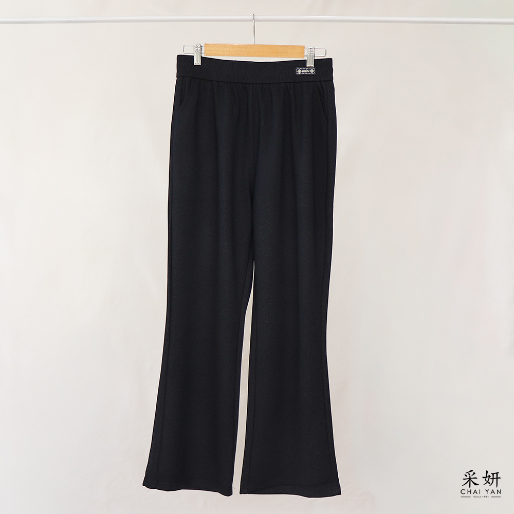 字母布標軟牛仔鬆緊腰直筒長褲