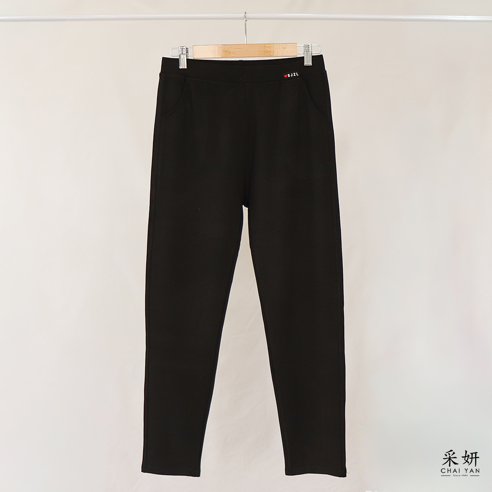 腰頭愛心字母膠標鬆緊腰窄管長褲