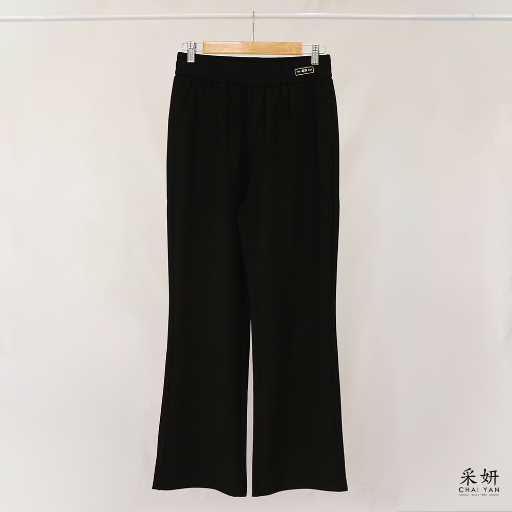 側腰頭字母布標鬆緊腰直筒長褲