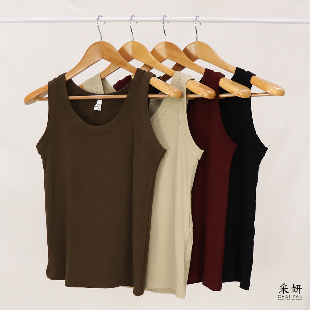 素色微刷絨寬肩帶背心上衣