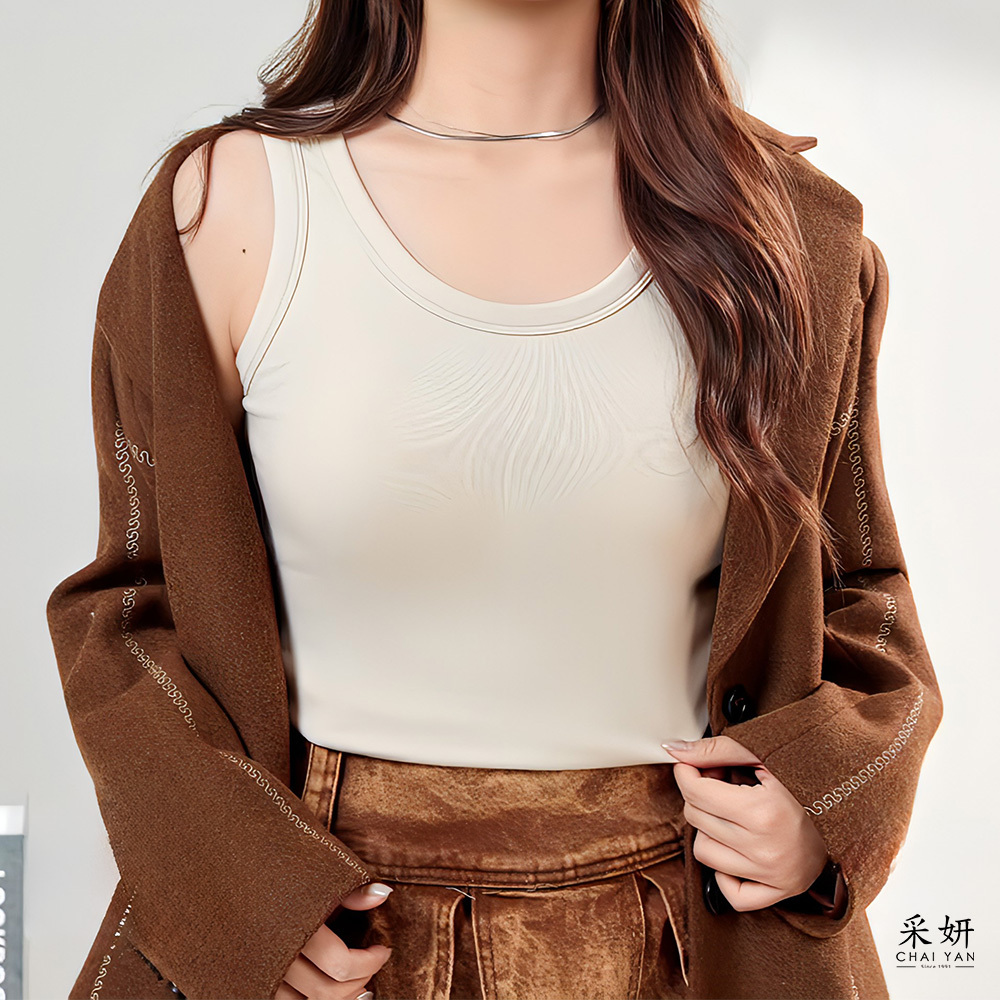 素色微刷絨寬肩帶背心上衣