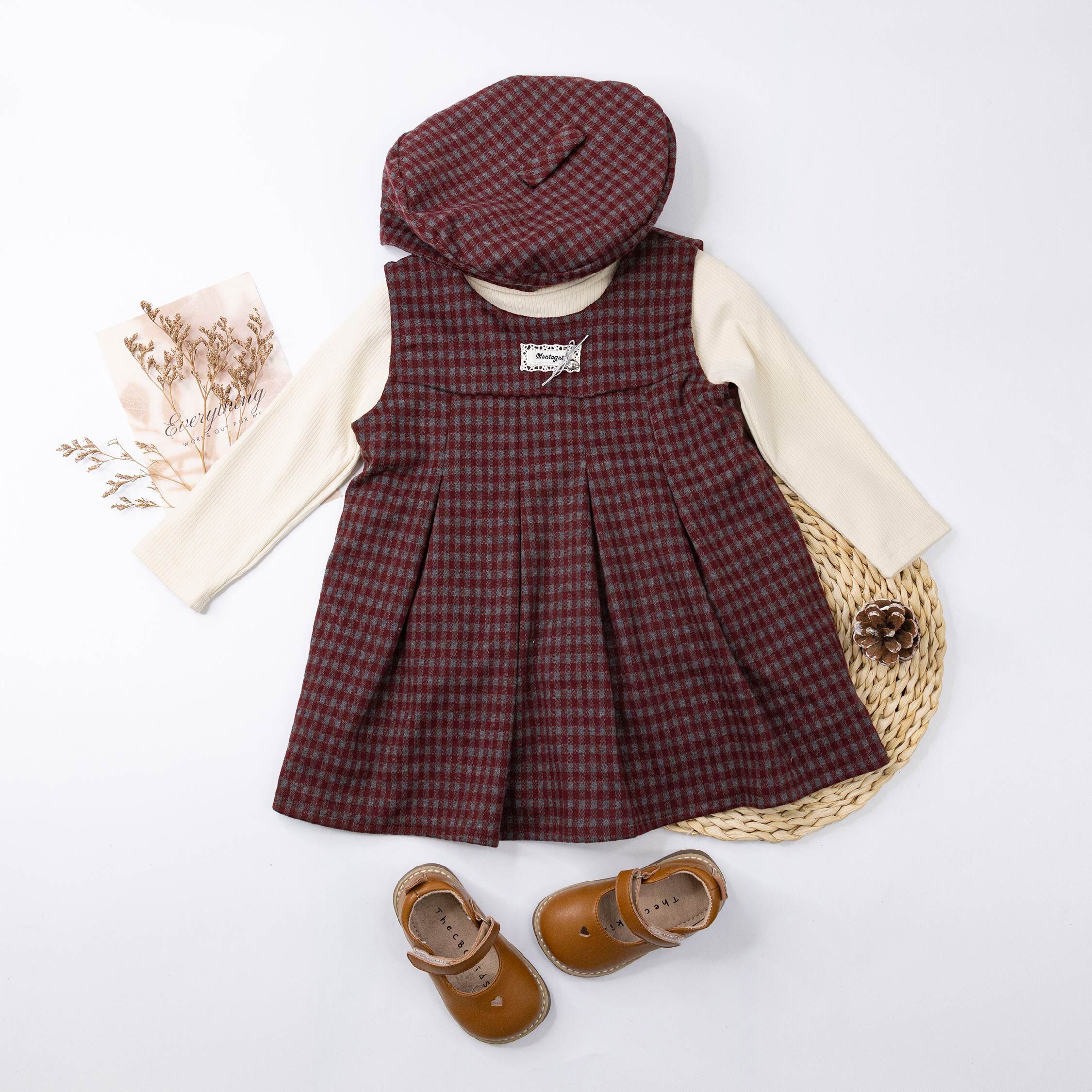 【H55618】甜美小畫家二件式洋裝(附帽子)