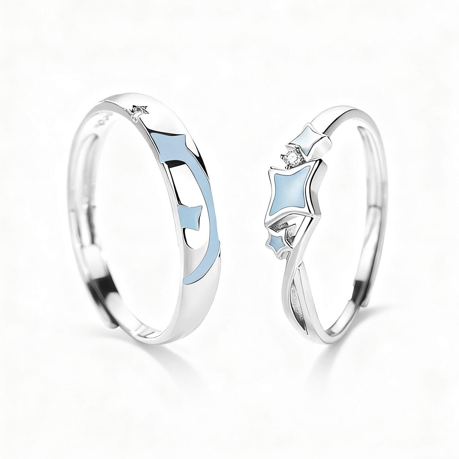 「星月相棲🌙」夜光情侶戒指💍 ｜S925純銀｜免費刻字✒️ ｜夜光對戒✨