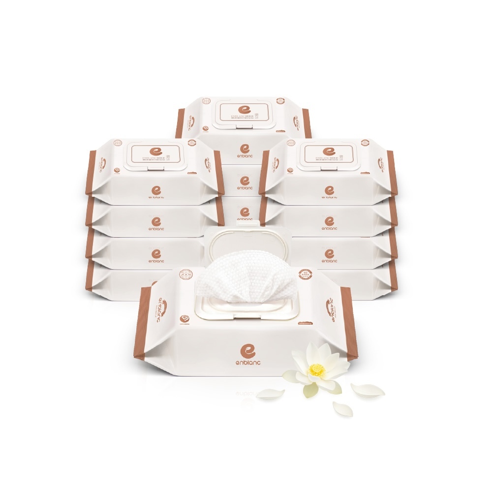 ENBLANC 銀離子抗菌｜輕厚蓮花｜有蓋隨身包純水濕紙巾｜24抽12包