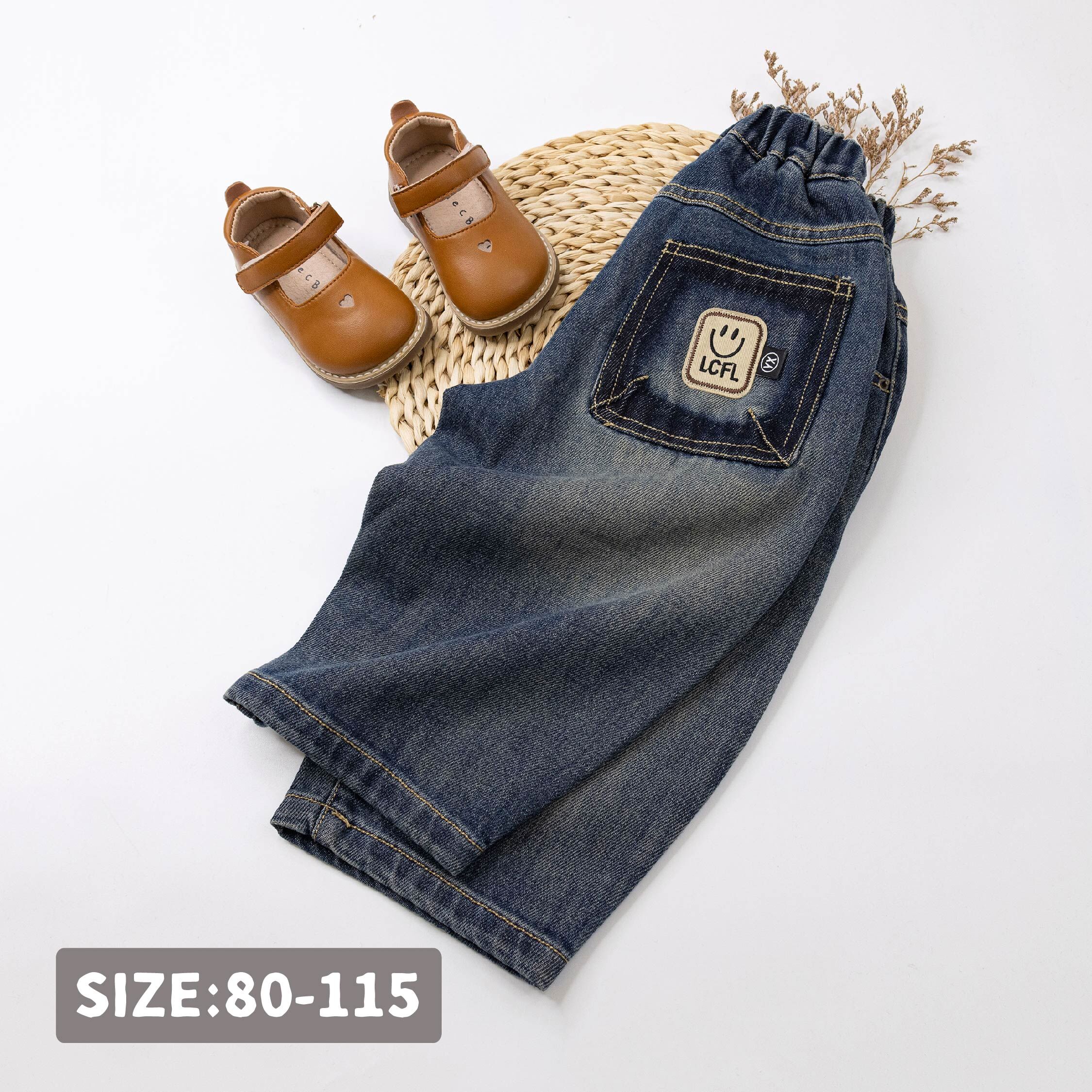 【H55647】陽光笑臉刷色牛仔褲