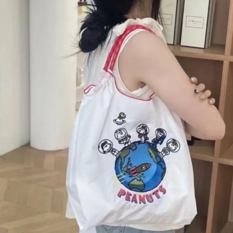 Ball＆Chain 刺繡環保購物袋 M號 - 白 (32600304)