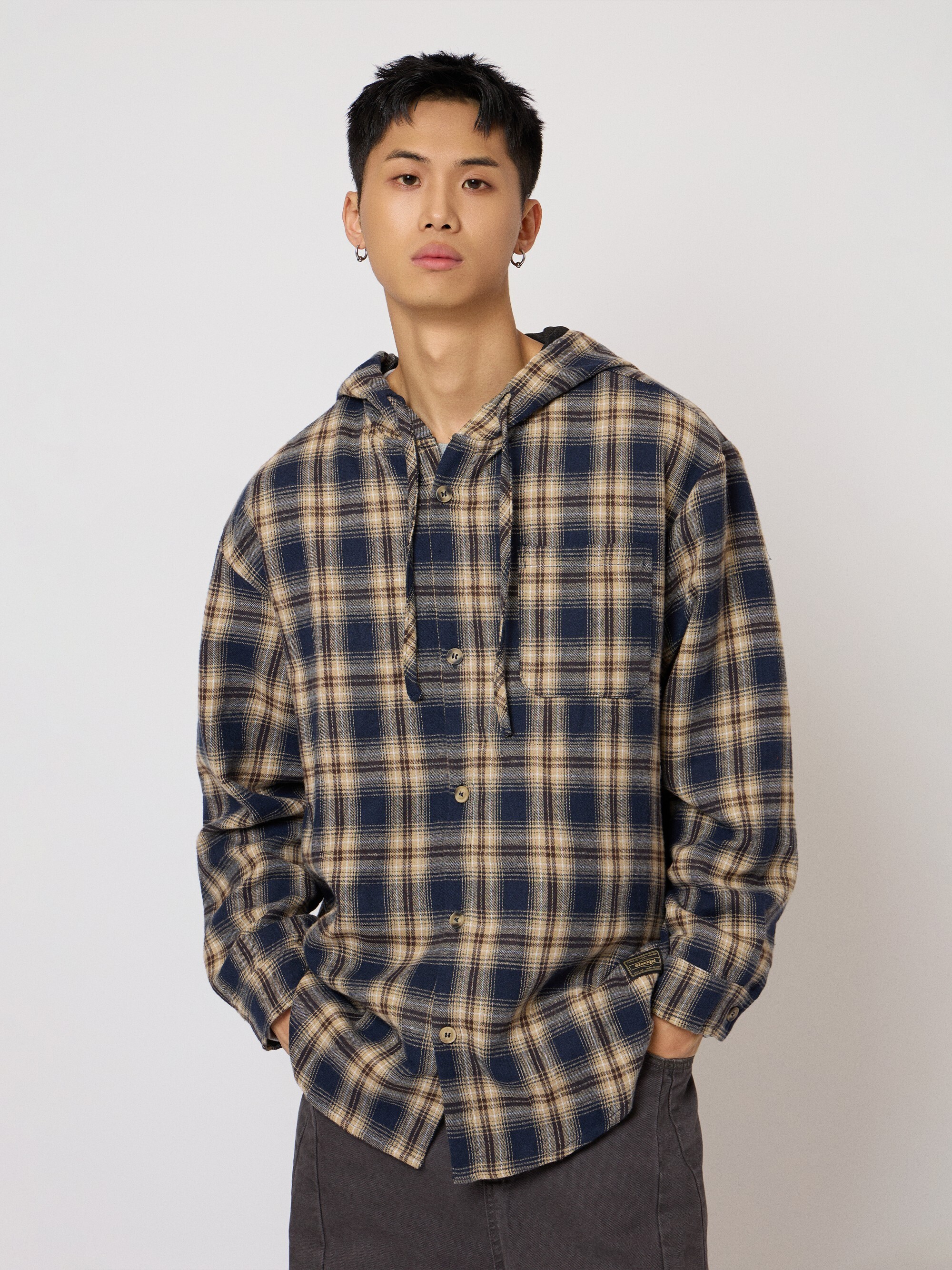 格紋連帽襯衫外套