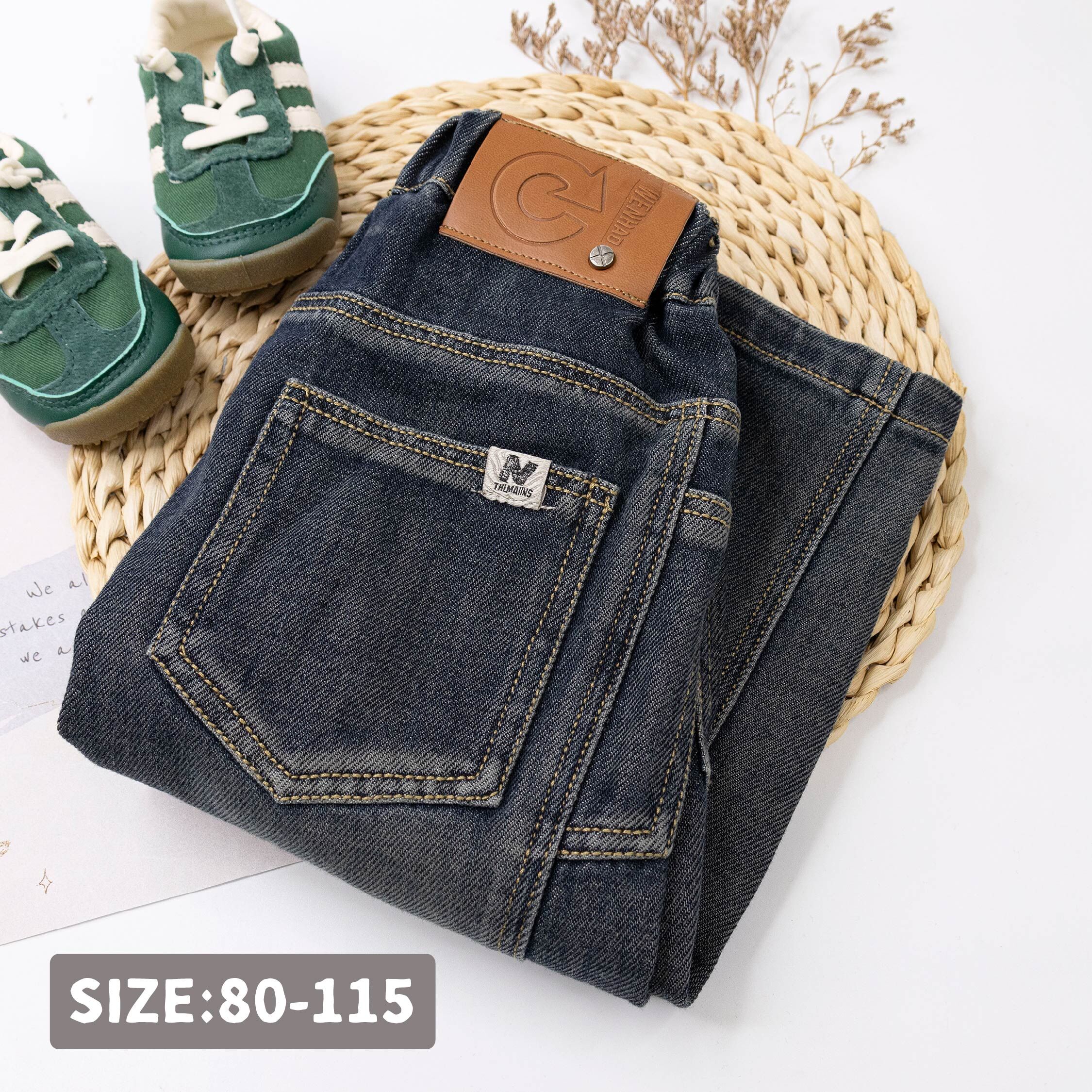 【H55648】質感皮革立體縫線牛仔褲