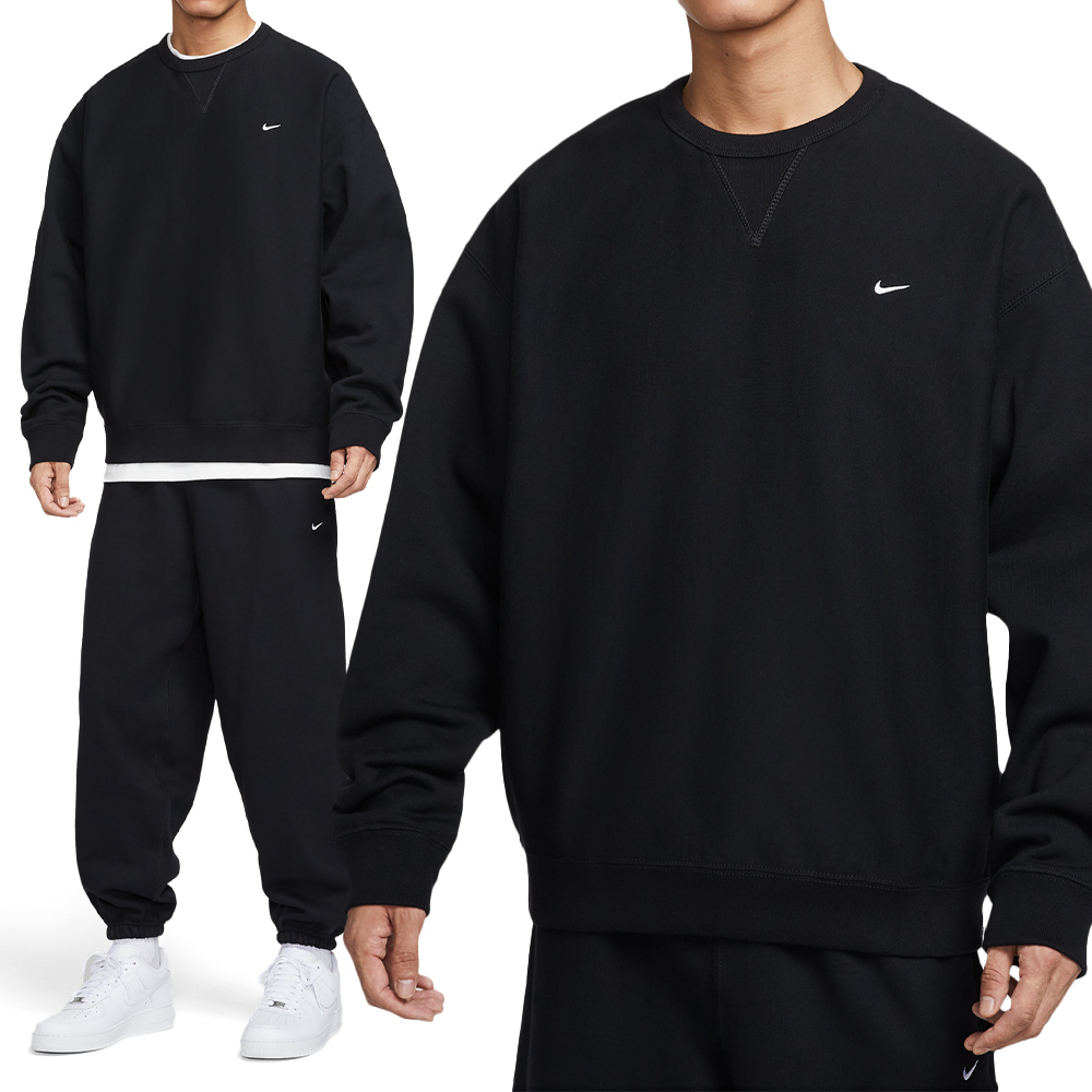 Nike Solo Swsh Bb Crew 男款 黑色 重磅 磨毛 寬鬆 運動 休閒 長袖 HV1087-010