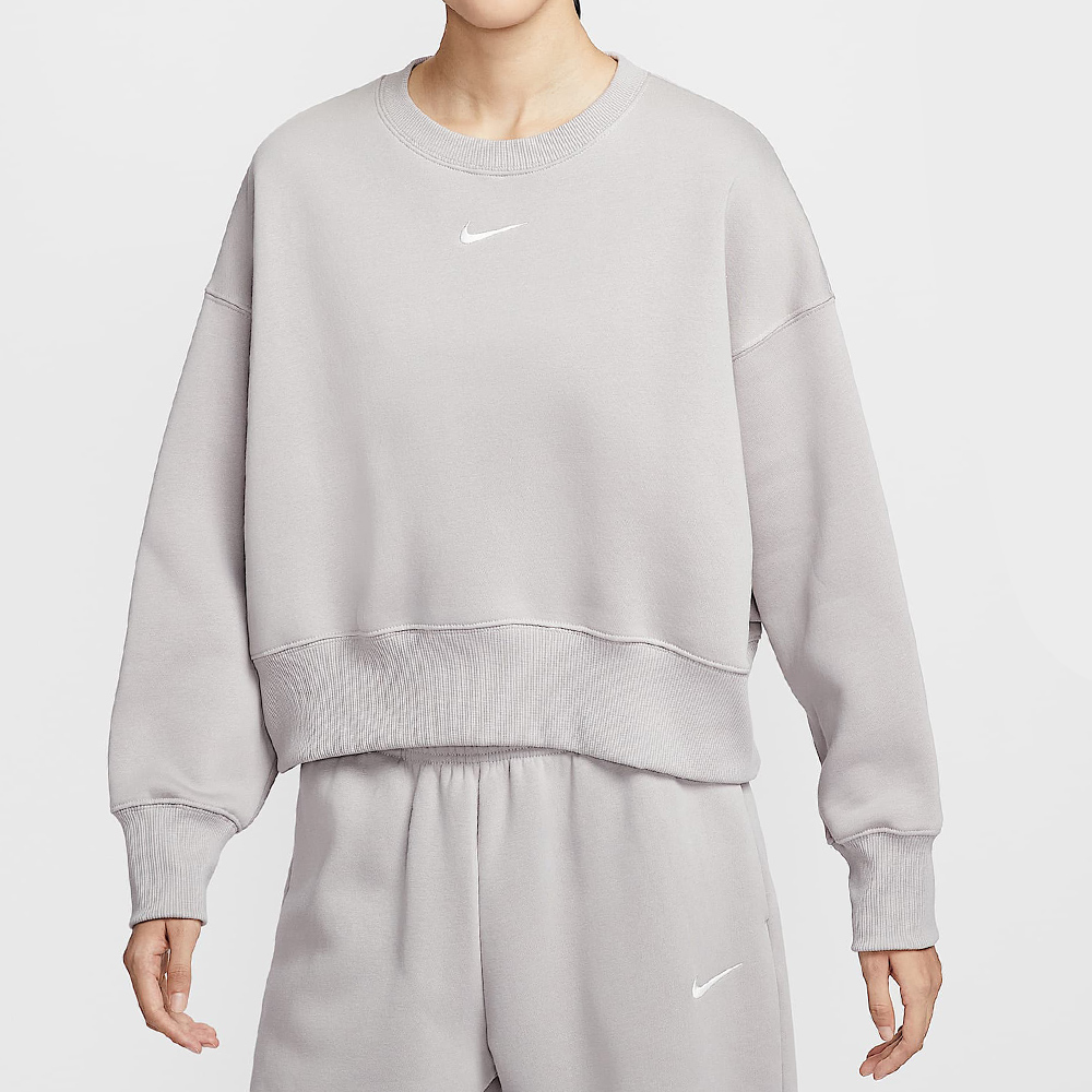 Nike Phnx Flc Oos Crew 女款 灰色 寬鬆 落肩 短版 磨毛 運動 休閒 長袖 DQ5762-009