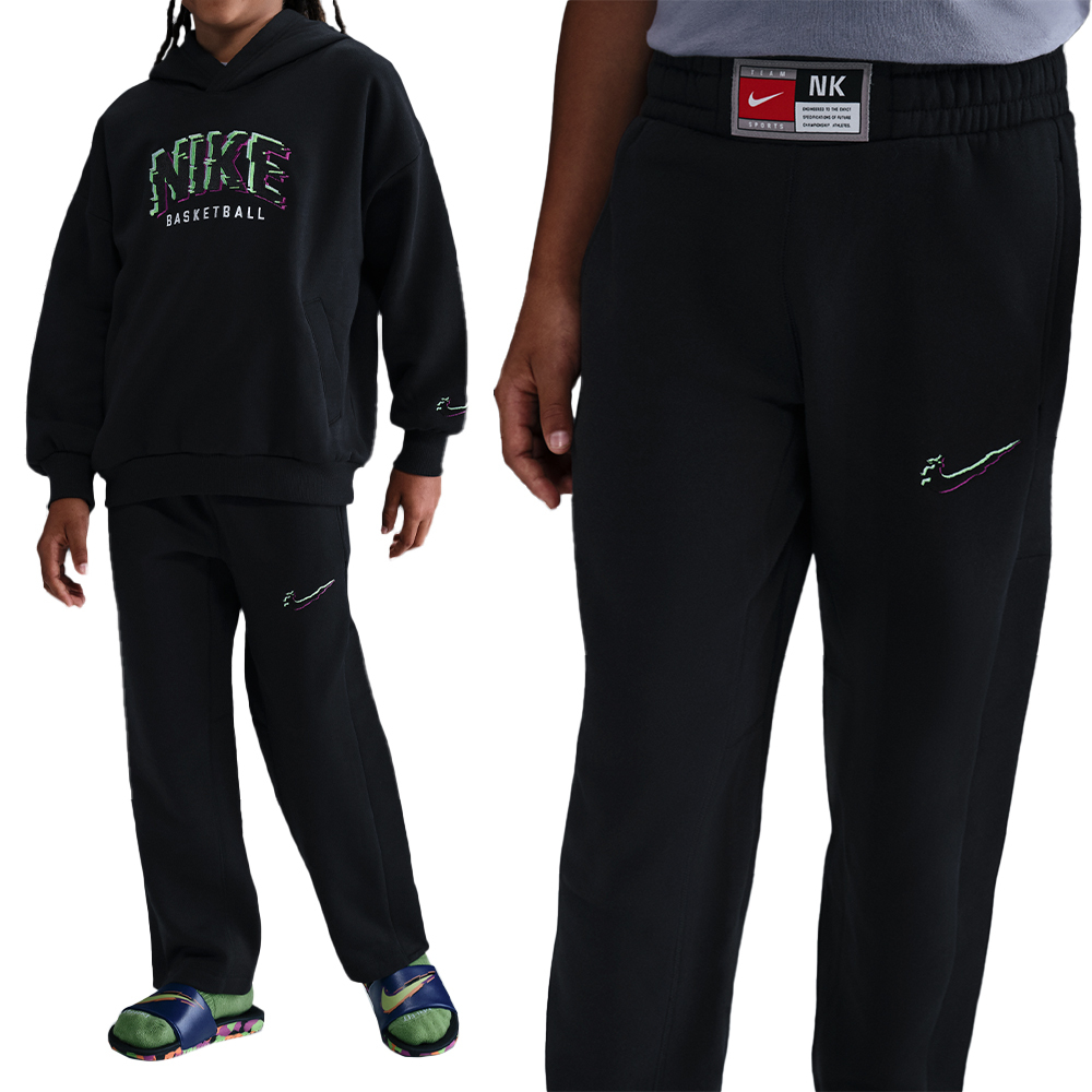Nike Cob Flc Pant Glitch 大童 童裝 黑色 寬鬆 運動 休閒 長褲 HV0507-010