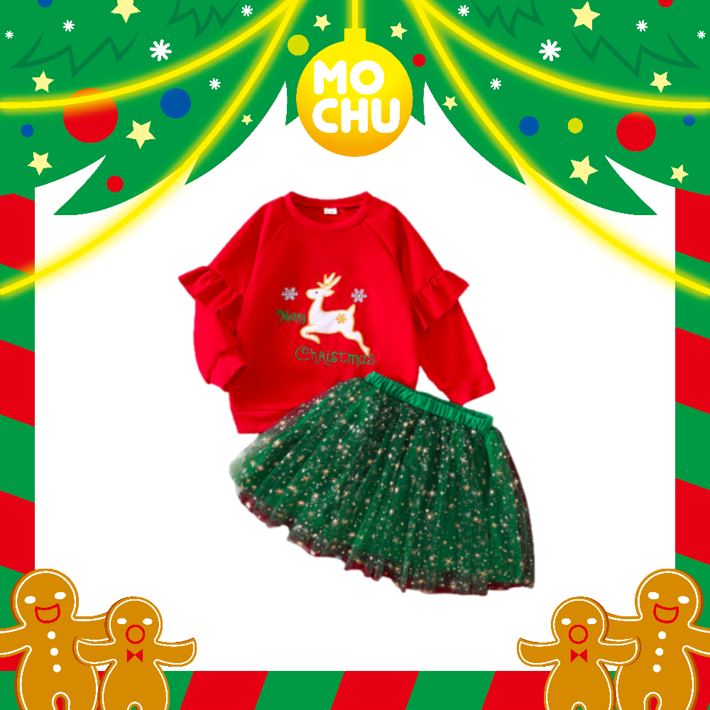 (5-6Y現貨)聖誕麋鹿星星紗裙套裝