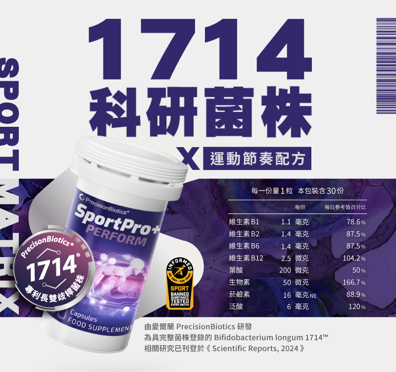 北歐原裝進口 「珍弗樂 SportPro+ Perform（30顆／瓶）」益生菌，專為高訓練頻率、節奏緊湊、專注力易下滑的族群設計。採用專利菌株 1714® 及精選維他命 B 群，經臨床研究支持，協調運動與放鬆節奏，維持身心平衡、穩定專注感。