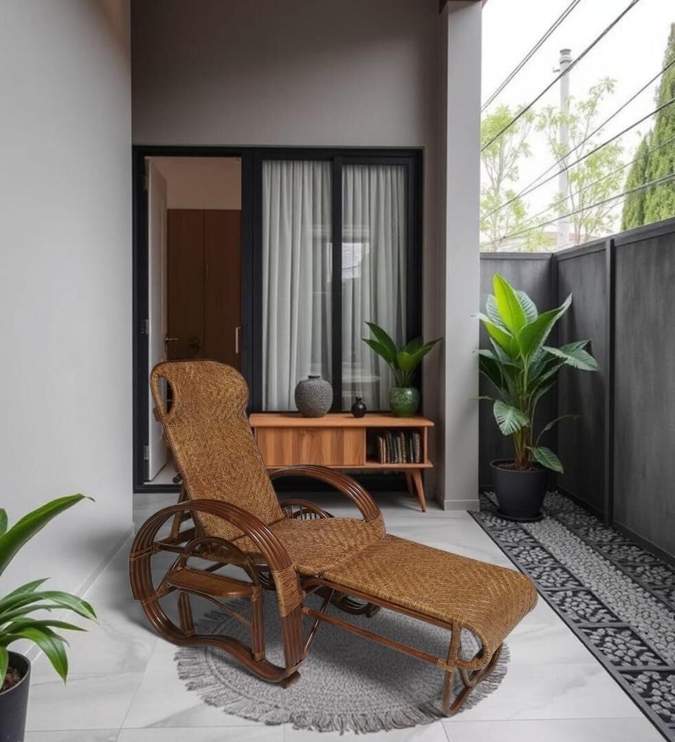 Rattan Lazy chair Laying chair adjustable Rest chair with magazine rack (Brown)