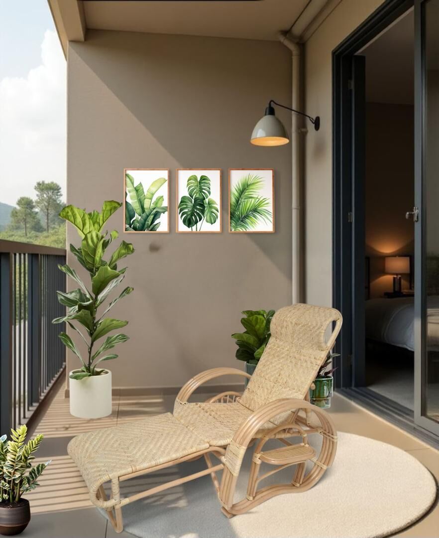 Rattan Lazy chair Laying chair adjustable Rest chair with magazine rack (Beige)