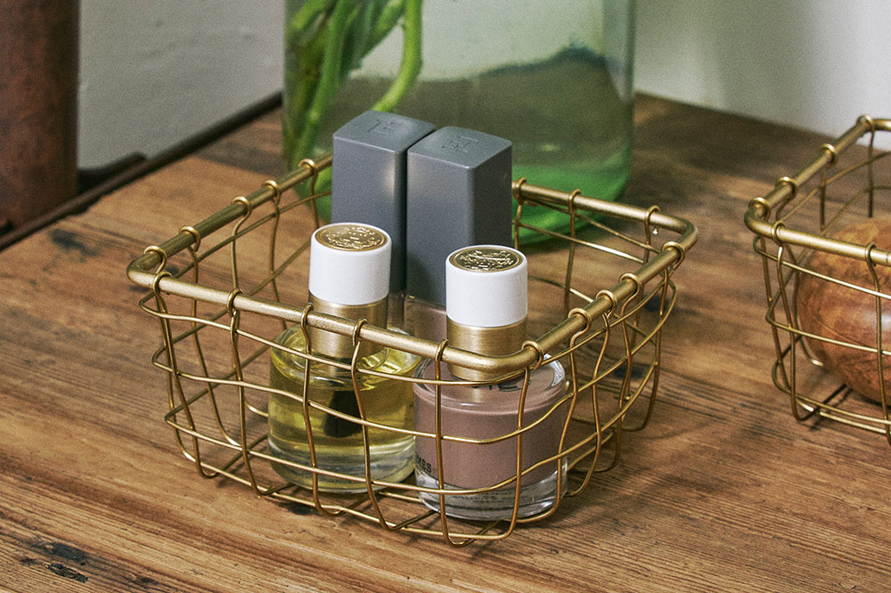 fog linen work - 金色鐵製置物籃 正方形 S