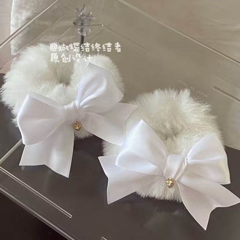 [3 FOR RM10] Japanese Winter White Plush Bow Scrunchies