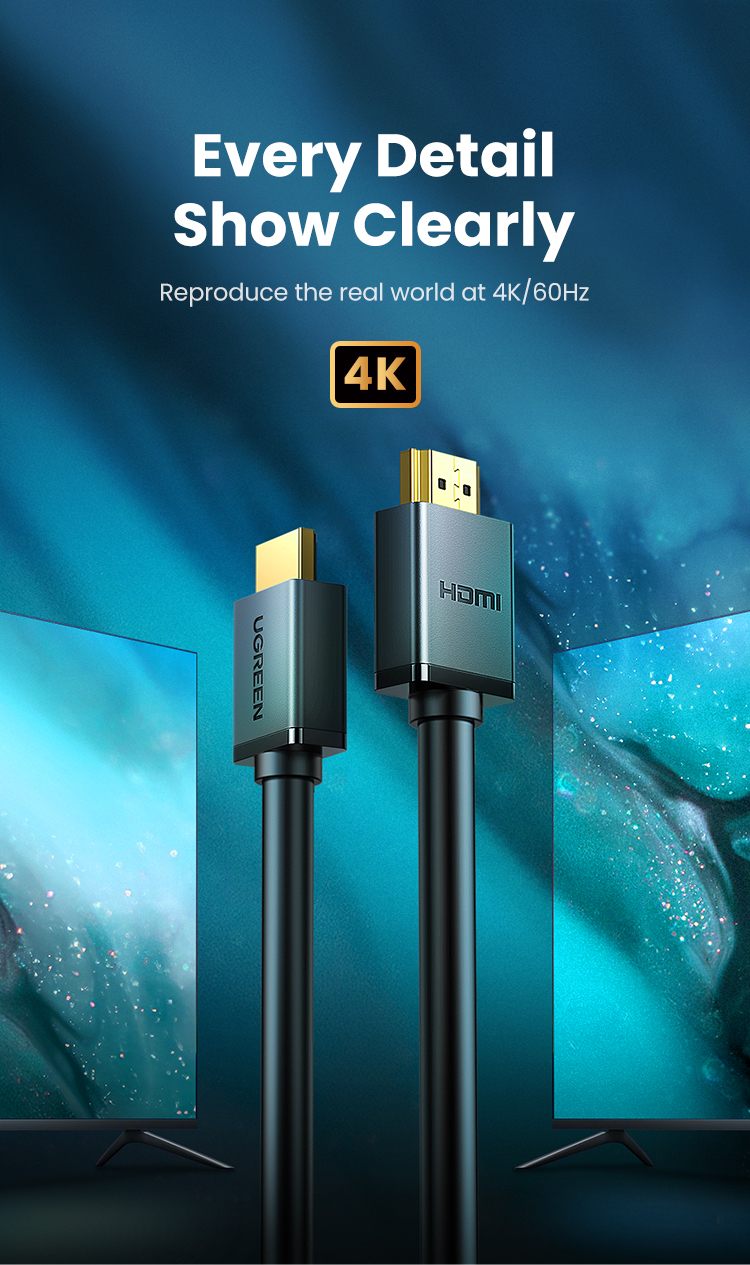 Ugreen HDMI 4K Cable Male to Male高清線工程裝修線 - 0.5/1/2/3/5/10/15/20米 - HD104