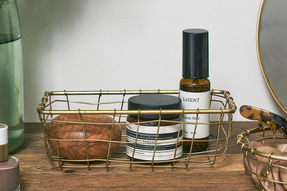 fog linen work - 金色鐵製置物籃 長方形 S