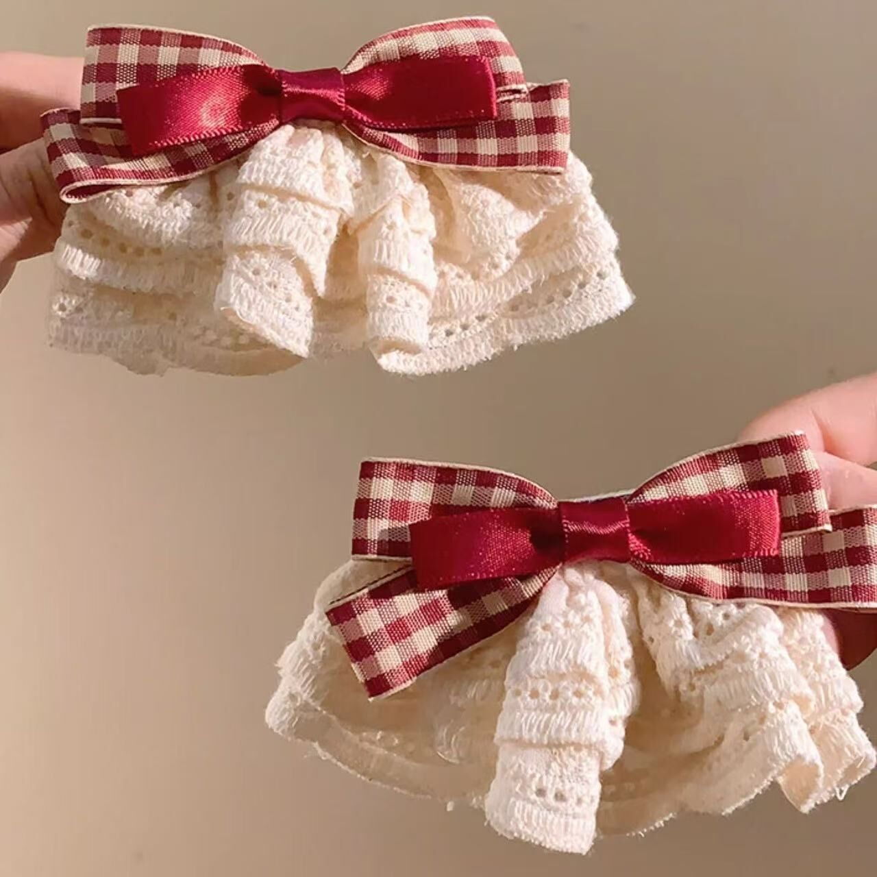 [3 FOR RM10] Sweet Red Plaid Lace Skirt Bow