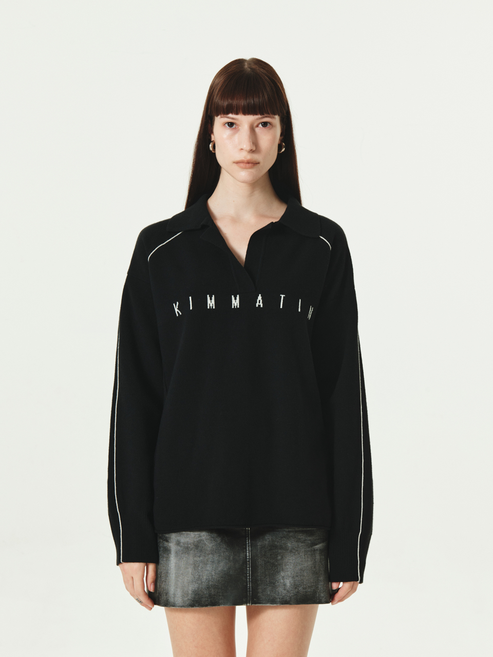 KIMMATIN織紋寬版針織上衣 黑色